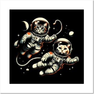 Cosmic Cats Astronaut T-Shirt - Space Explorer Kitties Tee Posters and Art